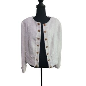 Shein Curve White Tweed Boucle Jacket Gold Lion Buttons Plus Size 0XL Blazer